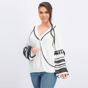Reg $110 INC Lace Trim Tassel Wrap Top, Bright White size M